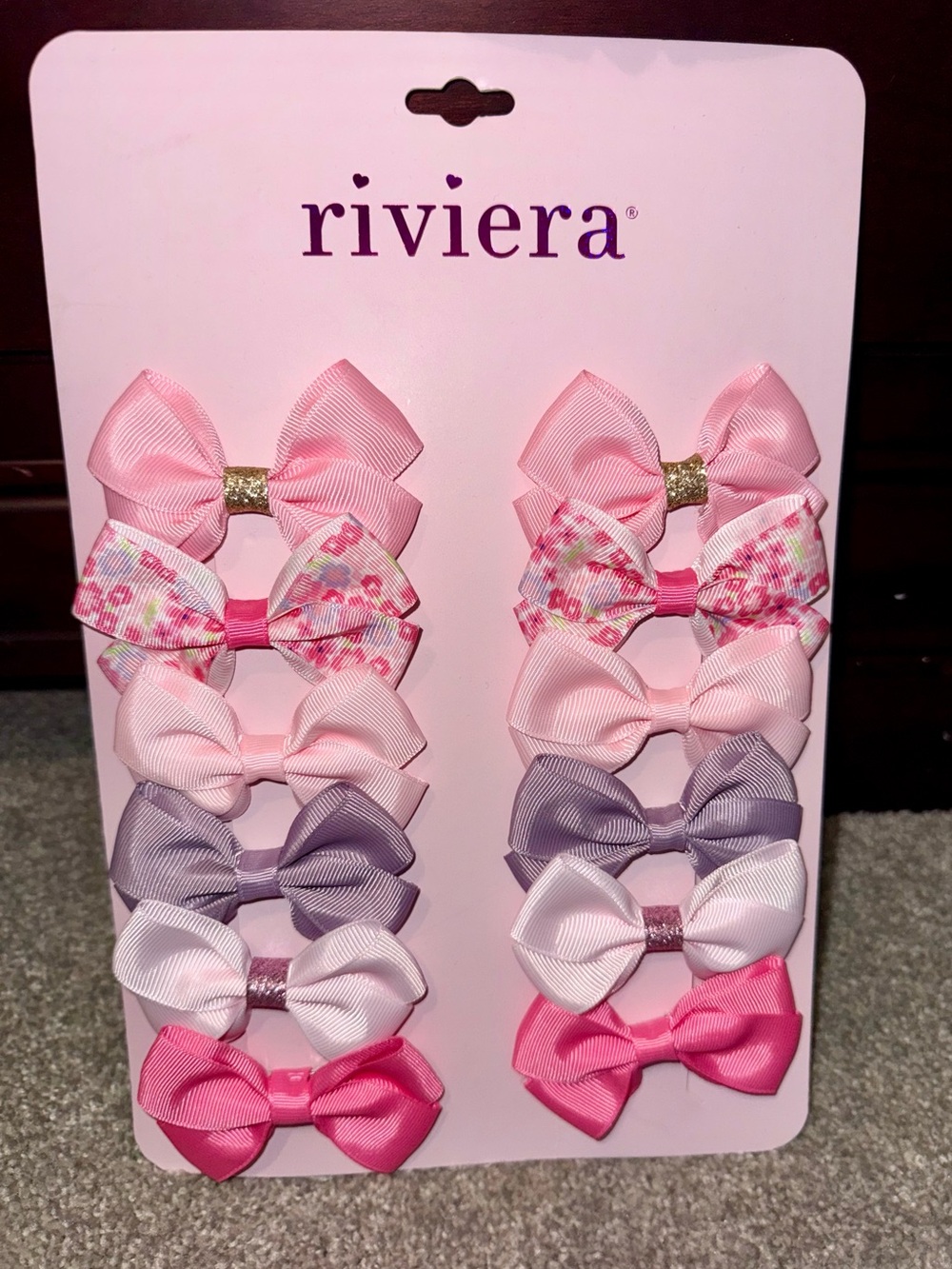 NWT- Riviera Girls 12-Piece Pink/Purple Floral Hair Bow Clip Set
